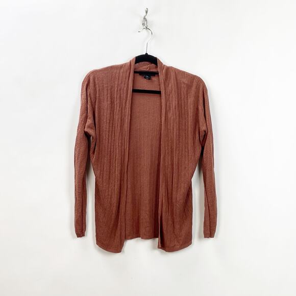 2/$30 Tahari Medium Womens Sienna Orange Linen Blend Ribbed Open Front Cardigan - Picture 1 of 8